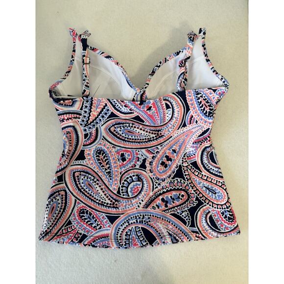 Island Escape Tankini Top Halter‎ Neck Push Up Swim Top Navy Multi Paisley Sz 8 - Picture 2 of 7